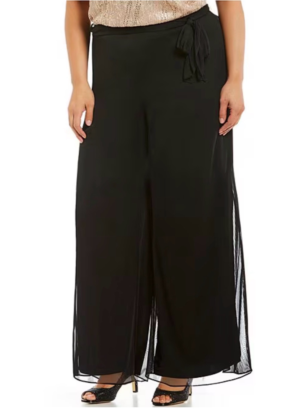 Miss Avenue Plus Size Black Wide-Leg Chiffon Overlay Pants